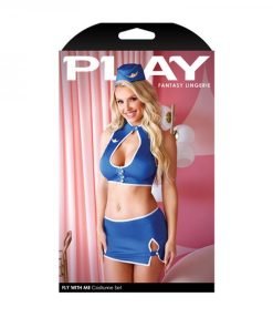 Play Fly With Me Costume Mandarin Collar Top With Keyhole Cutout Skirt G String Hat Blue