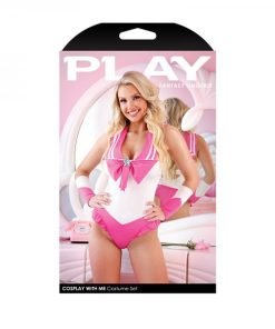 Play Cosplay With Me Sailor Costume Bodysuit With Snap Closure Matching Arm Bands Pink