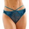 Kalina Velvet Strappy Cut Out Thong With Keyhole Back Teal
