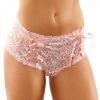 Magnolia Crotchless Lace Boyshort With Lace Up Panel Details Light Pink