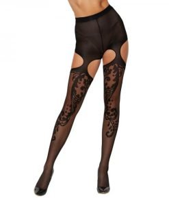 Dreamgirl Ornate Pattern Garter Pantyhose Black O S