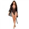 Dreamgirl Mesh Robe Strappy Back Teddy With Lace Trim Black Hanging