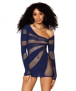 Dreamgirl Stripey One Shoulder Fishnet Chemise Nocturnal