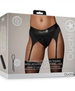 Shots Ouch Vibrating Strap On Thong With Adjustable Garters Black