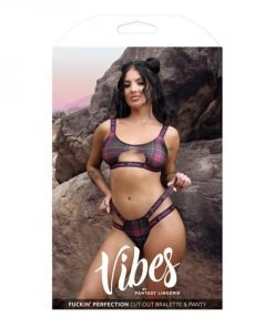 Fantasy Lingerie Vibes Fuckin Perfection Plaid Mesh Cut Out Bralette Panty Black