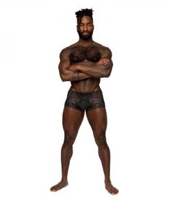 Male Power Sassy Lace Mini Short Sheer Pouch Black
