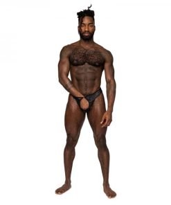 Male Power Sassy Lace Open Ring Thong Black