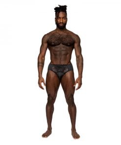 Male Power Sassy Lace Bikini Solid Pouch Black