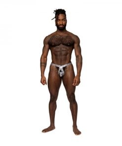 Snaked Criss Cross Thong Silver Black L Xl