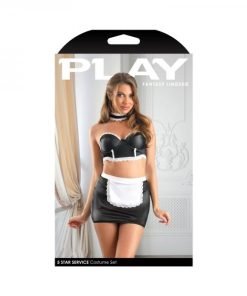 Fantasy Lingerie Play 5 Star Service Wetlook Bustier Adjustable Open Back Spanking Skirt G String