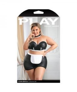 Play 5 Star Service Wetlook Bustier Open Back Skirt G String Choker Black White 3x 4x