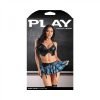 Play Secret Crush Wetlook Bralette Gartered Plaid Skirt G String Black Blue