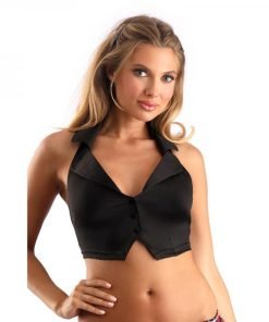 Fantasy Lingerie Play Schoolgirl Top Collared Button Down Halter Top With Tie Back Closure Costume B