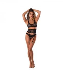 Magic Silk Soft Petals Bralette Waist Cincher And Panty Set Black