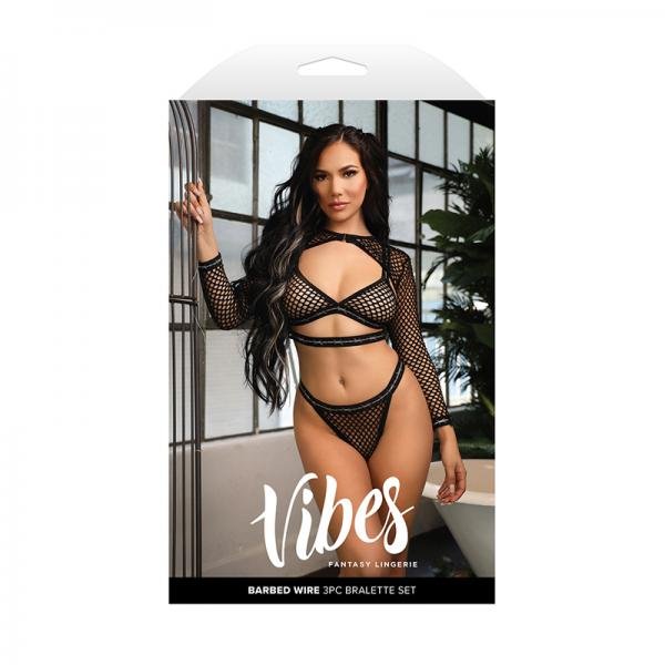 Fantasy Lingerie Vibes Barbed Wire Fishnet Bralette Shrug Panty S M