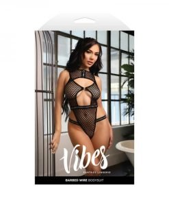 Fantasy Lingerie Vibes Barbed Wire Fishnet Zippered Bodysuit