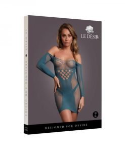 Le Desir Long Sleeved Net Mini Dress Ocean Deep