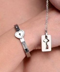 Cuffed Locking Bracelet Key Necklace Tungsten Steel