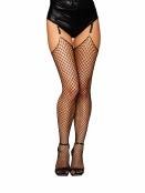 Raw Edge Top Diamond Net Stockings Black O S