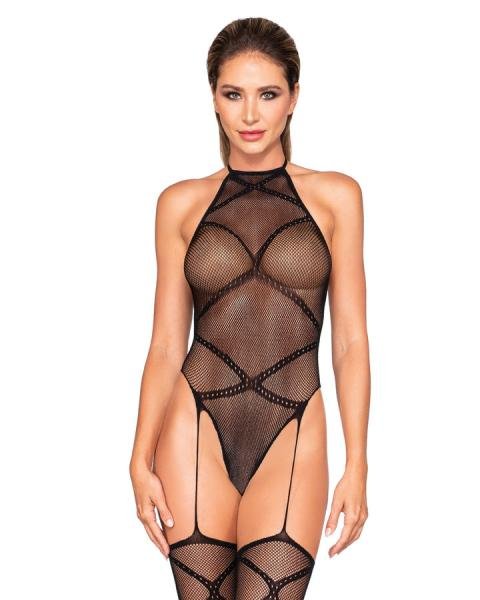 Fishnet Garter Teddy Bodystocking Black O S