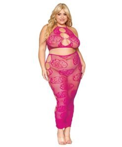 Bralette Long Skirt Set Rose Pattern Beet Q S