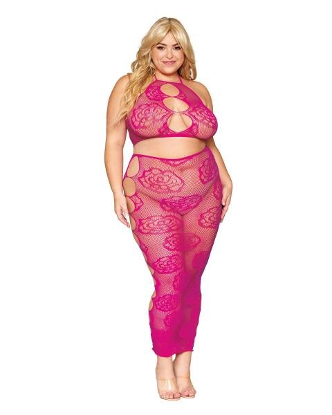 Bralette Long Skirt Set Rose Pattern Beet Q S
