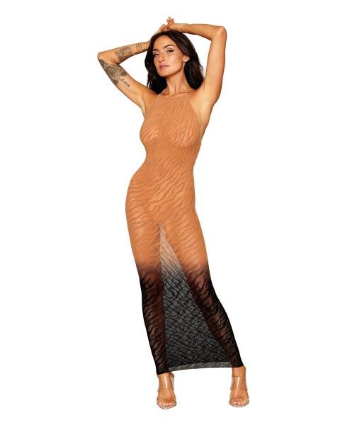 Zebra Knit Bodystocking Gown Black Copper O S