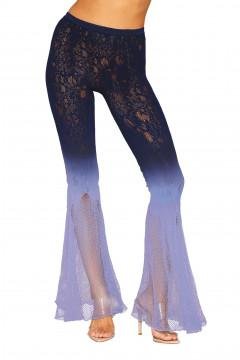 Knitted Lace Bellbottoms Denim Hydrangea O S