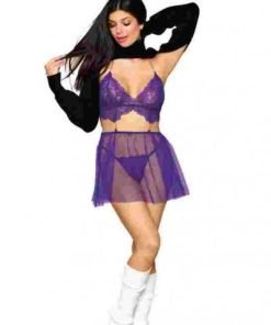 Floral Lace Babydoll G String Set Violet O S