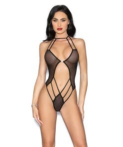 Fishnet Teddy W Jewel Detail Black O S