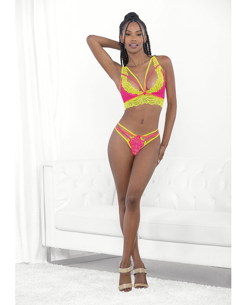 Festival Wear Strappy Lace Top G String Neon