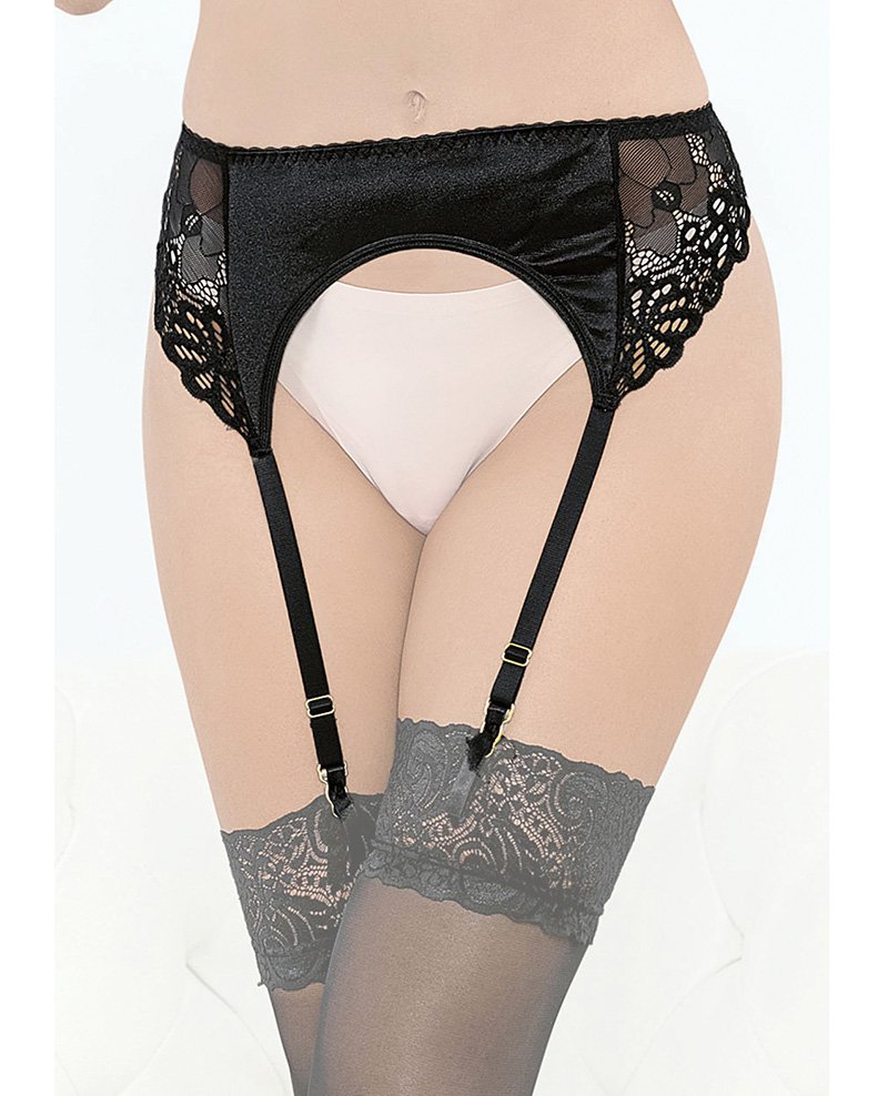 Satin Lace Garterbelt Black