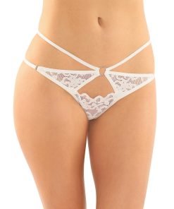 Jasmine Strappy Lace Thong W Front Keyhole Cut Out White