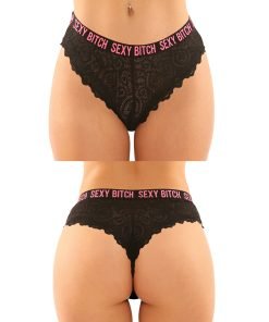 Vibes Buddy Sexy Bitch Lace Panty Micro Thong Black Pnk