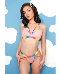 Vibes Make It Rain Caged Bralette Panty W Booty Rainbow