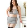 Curve Layne Lace Microfiber Bralette W Garter Skirt G String Gray