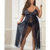 Empire Waist Laced Sheer Long Dress Panty Midnight Navy Qn