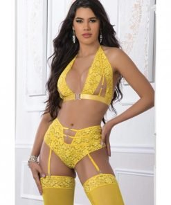 3pc High Waist Garter Laced Panty Set Illuminating O S
