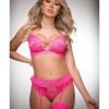 Pinklicious Bra Top High Waist Hip Hugger Garter Panty Love Me Pink O S