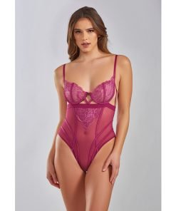 Quinn Cross Dyed Galloon Lace Mesh Teddy Wine