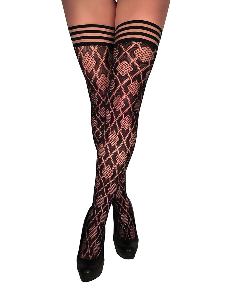 Kixies Elle Dot Fishnet Diamond Thigh High Black B