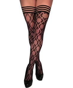 Kixies Elle Dot Fishnet Diamond Thigh High Black C