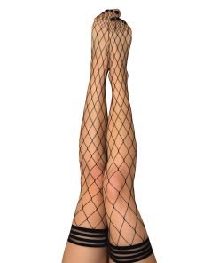 Kixies Michelle Large Fishnet Thigh High Black C