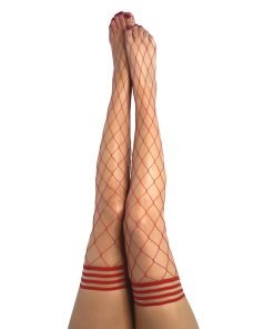Kixies Claudia Large Net Fishnet Thigh Highs Red B