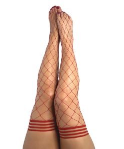 Kixies Claudia Large Net Fishnet Thigh Highs Red D