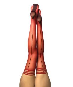 Kixies Monica Sheer Cuban Heel W Back Seam Thigh Highs Red A