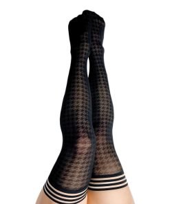 Kixies Meaghan Houndstooth Thigh High Black C