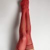 Kixies Joely Fishnet Rhinestone Thigh High Red B