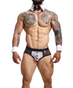 Male Basics Mob Maitre D Brief Bow French Cuffs Black White
