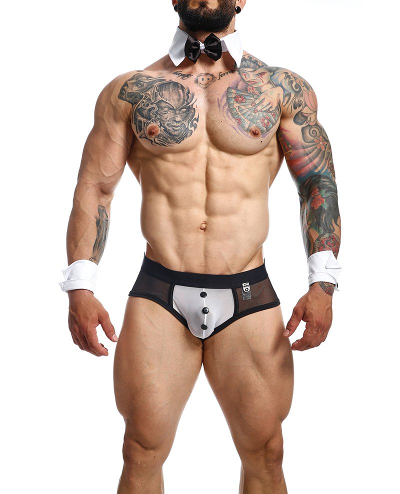 Male Basics Mob Maitre D Brief Bow French Cuffs Black White